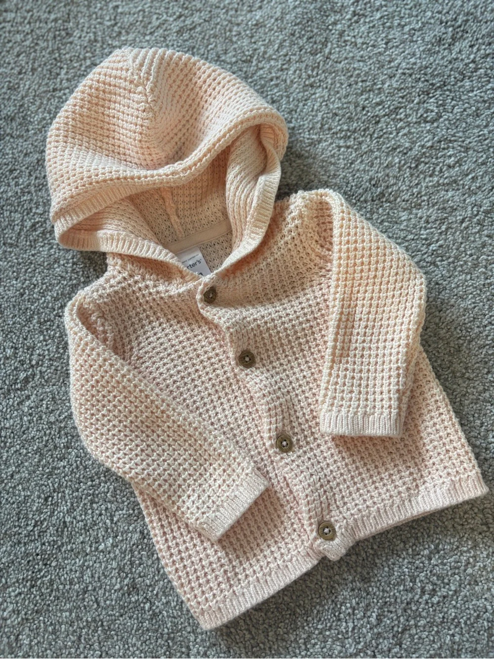 Carter's Hooded Knit Cardigan in Pale Peach